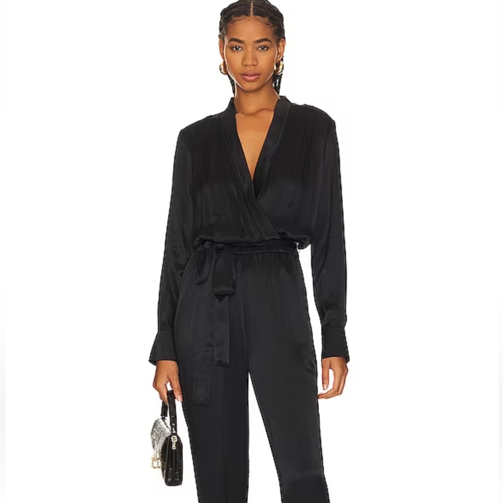 R Label the RESET Black Silk Jumpsuit Romper XL New